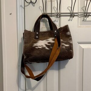Stylish Brown and White Cow Fur and Leather Bag